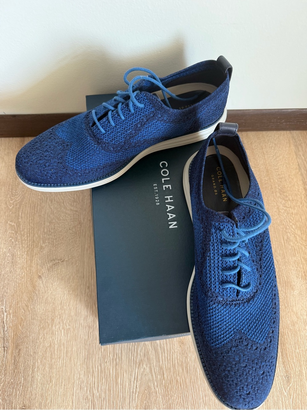 Cole Haan Navy Knit Wingtip Derby Shoes